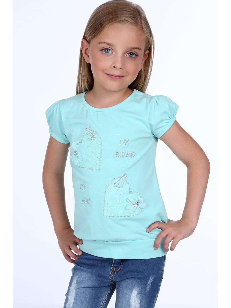 T-Shirt mit Herzen, Mint NDZ8205 – Online-Shop – Boutique